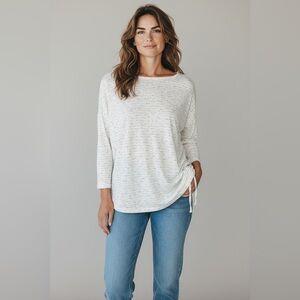 J. Jill Pure Jill 3/4 Sleeve Gray Space Dye Side Ruched Top Size Large